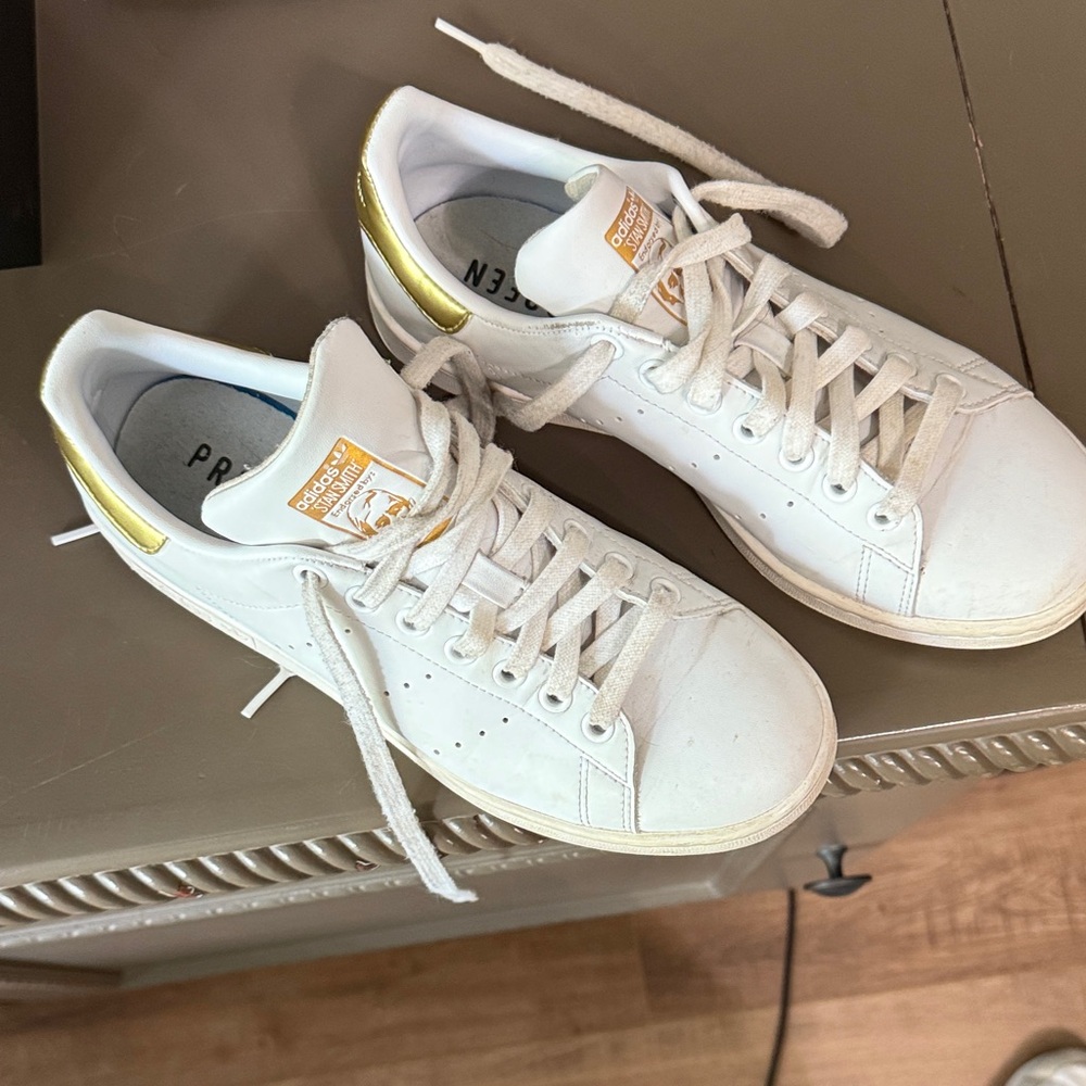 Adidas Stan Smith White Sneakers with Gold Highlights